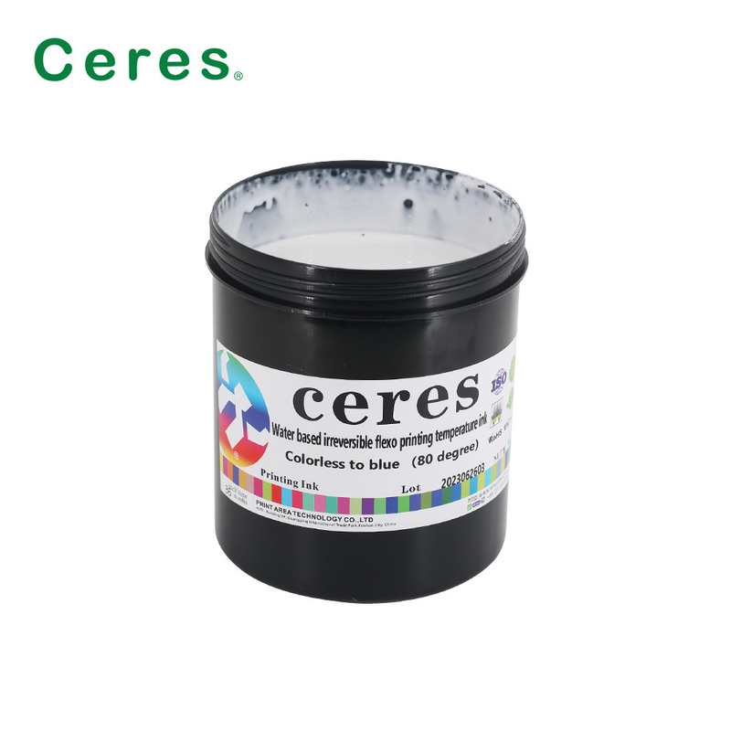 80 Grad-Sicherheits-Druckfarbe wasserbasiertes Flexo, das irreversibles farbloses zur blauen Temperaturwechsel-Tinte druckt