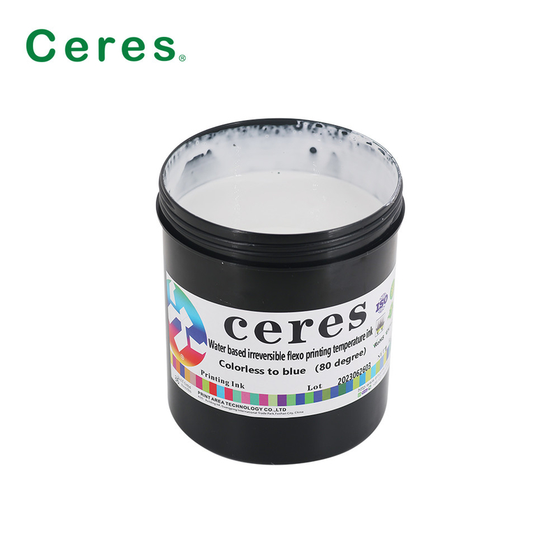 80 Grad-Sicherheits-Druckfarbe wasserbasiertes Flexo, das irreversibles farbloses zur blauen Temperaturwechsel-Tinte druckt
