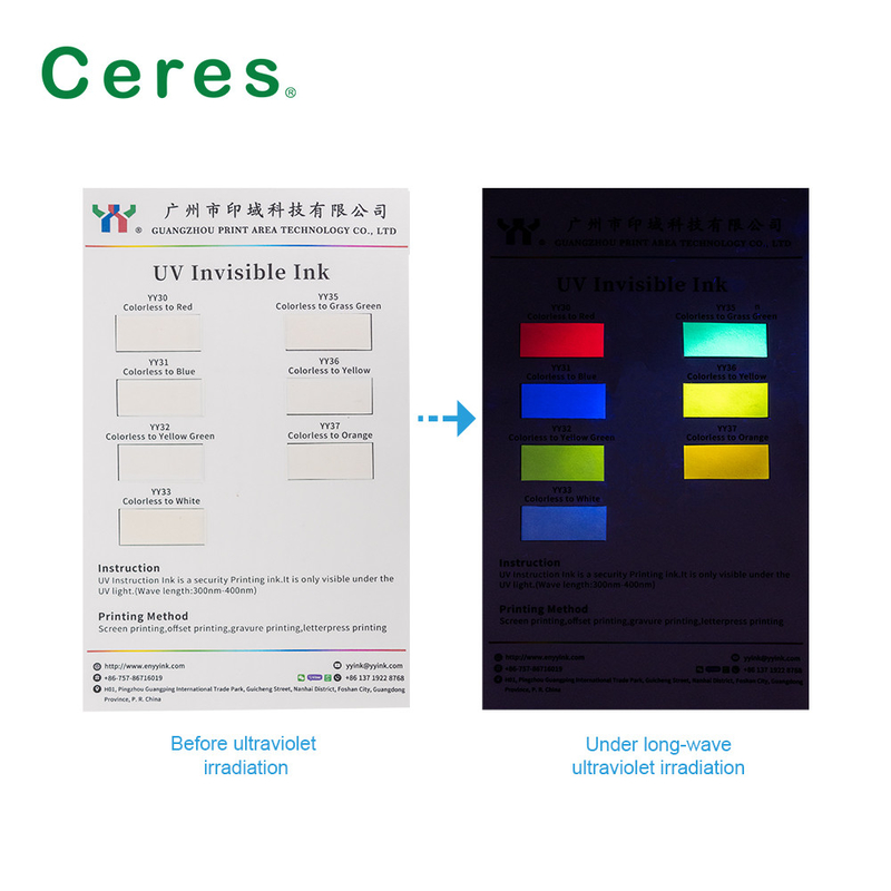 Offset / Bildschirm / Flexo Druck Sicherheit UV Unsichtbare Tinte für Dokumente Gelb Grün Farbe