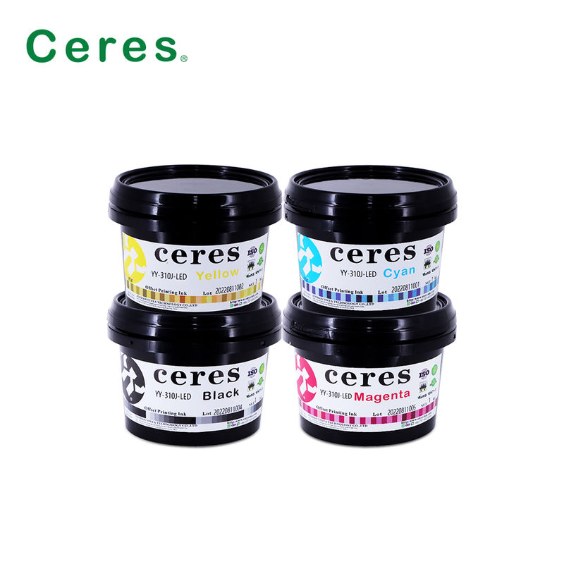 Ceres YY-310 UV-LED-Offsetdruckfarbe mit 100~150 µm Dicke und CMYK-Pantone-Farben für hochwertigen Druck